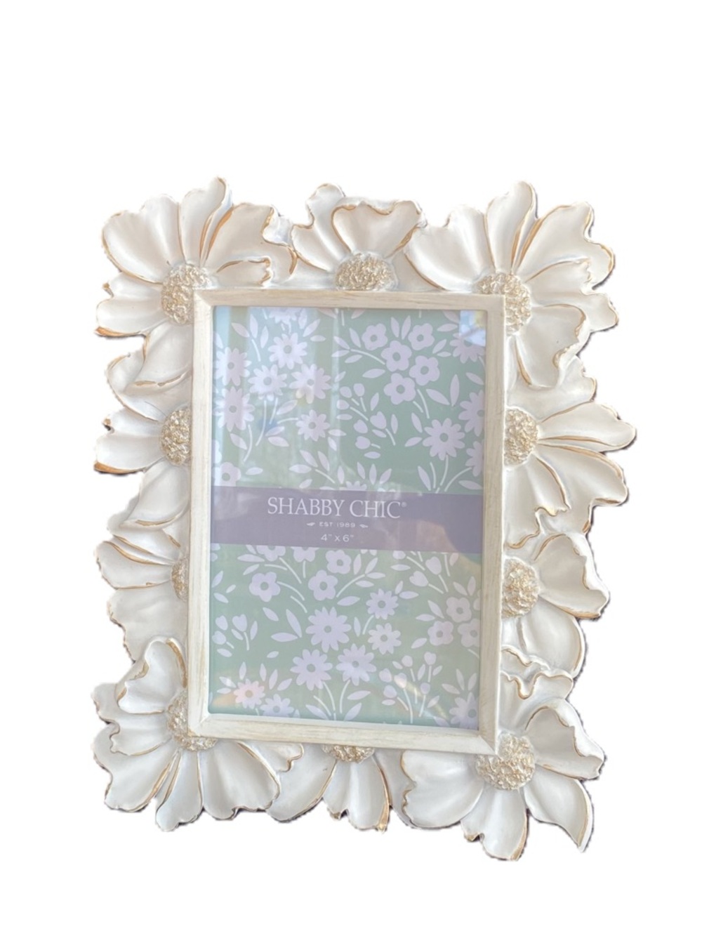Shabby Chic 4''x6'' Cream Florals W/ Gold Tone Photo Picture Frame